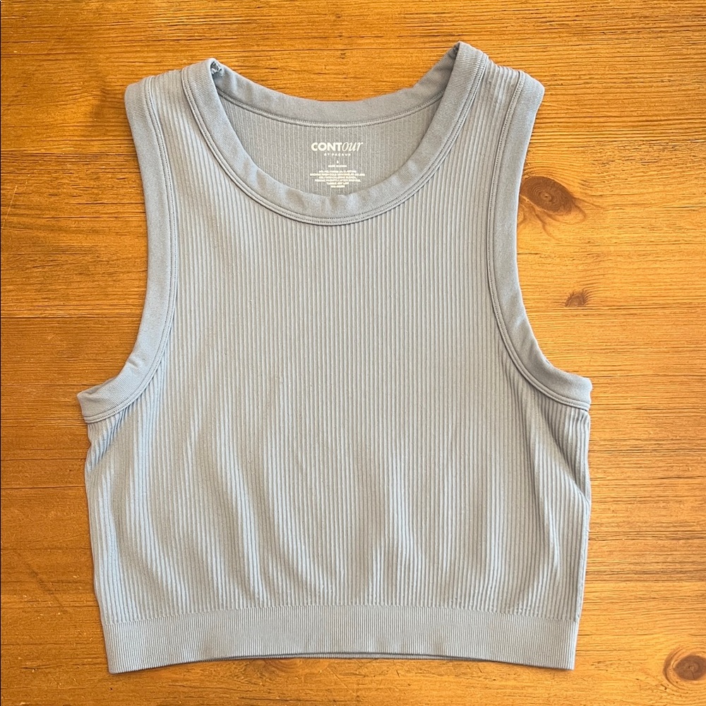 Ribbed Crop Tank Top — Dusty Blue